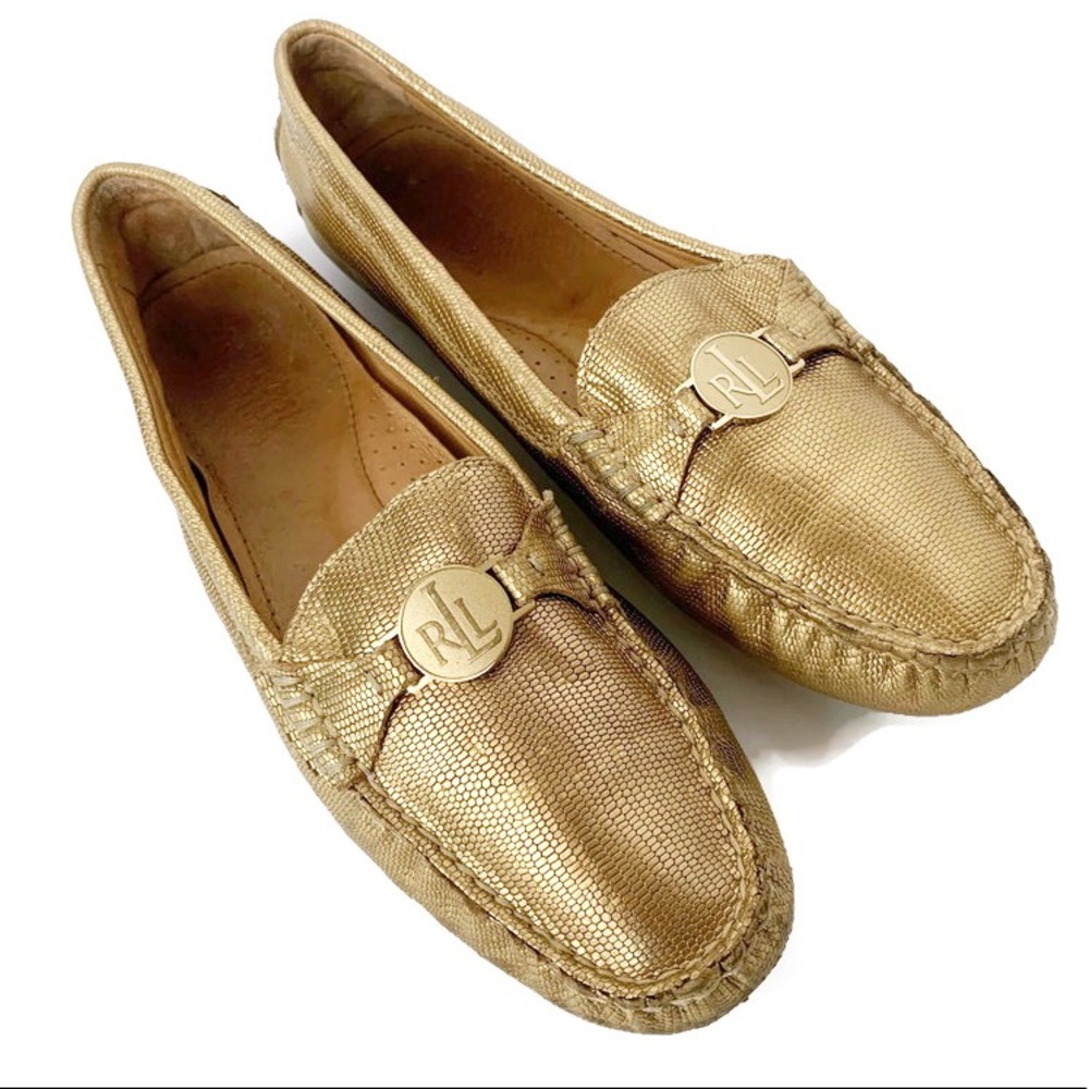 Lauren by Ralph Lauren metallic gold loafers